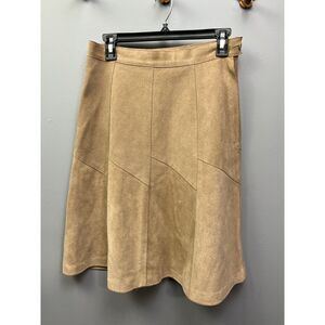 DEBENHAMS Skirt Womens size 14 Vintage Tan leather panel skirt Retro